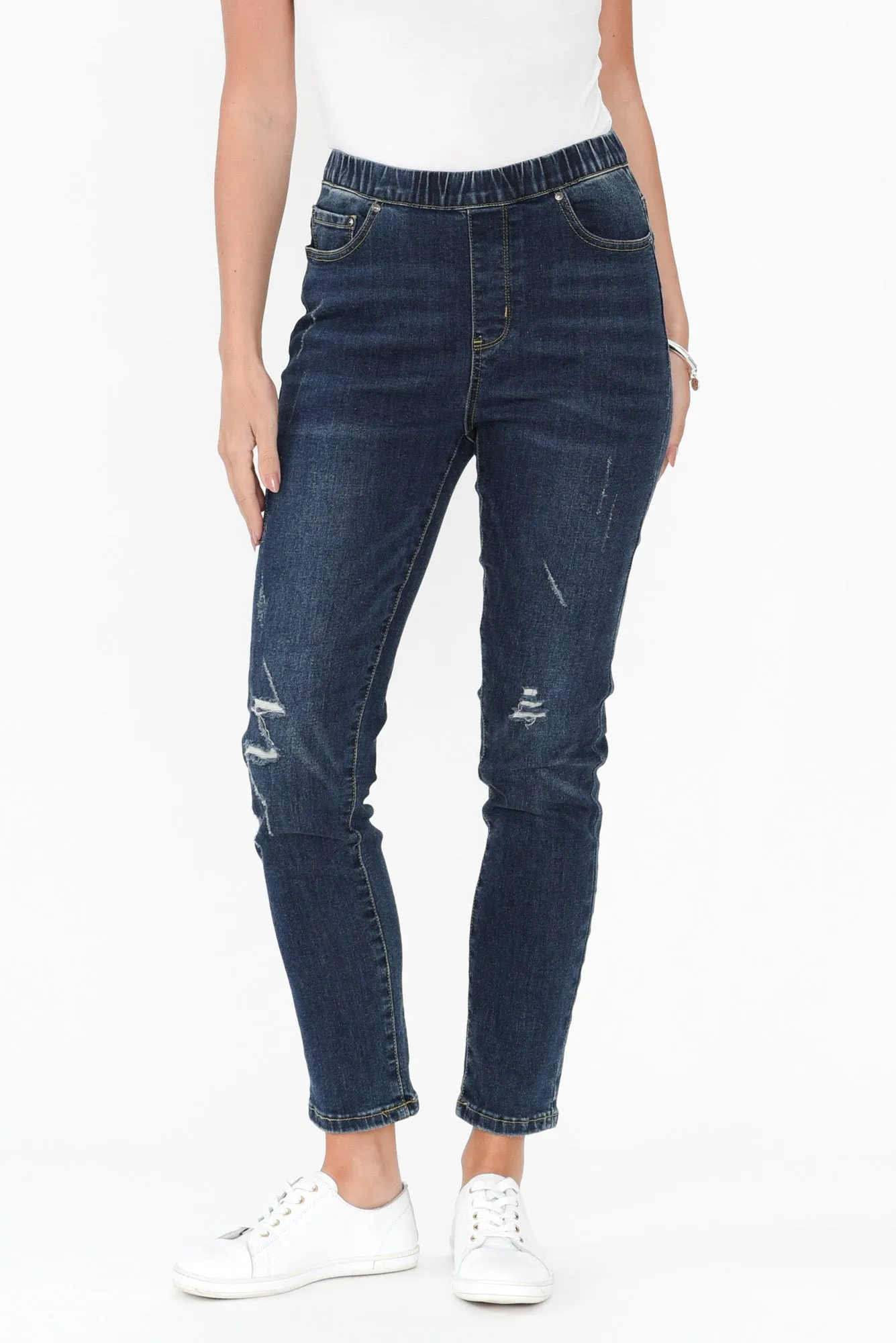 Zadie Distressed Dark Blue Stretch Jeans